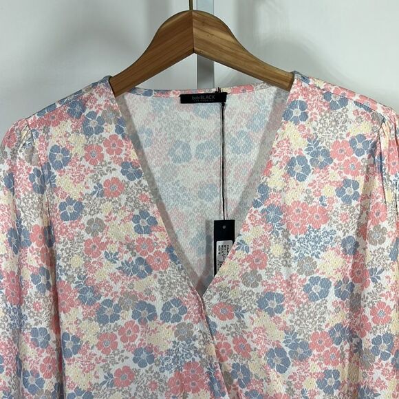 BOBI BLACK Women’s Faux Wrap Floral Top Pink/Blue Size Small - Picture 4 of 9